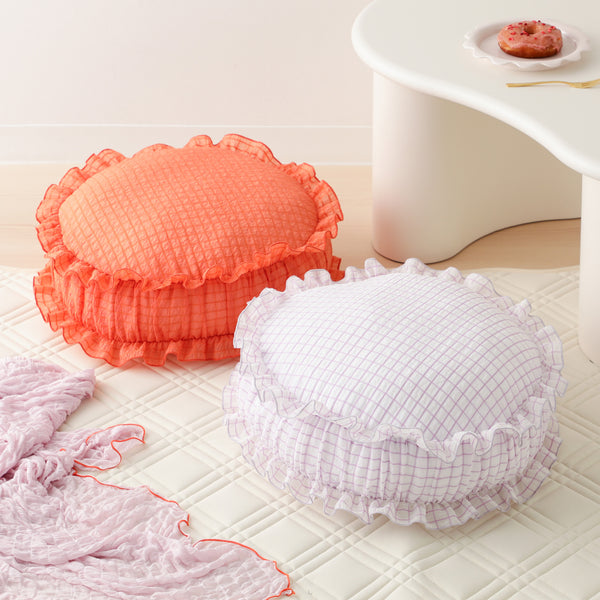 シアーチェック フリル クッション φ420 パープル