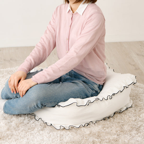 クッションになるふとん収納ケース シアーチェックフリル ライトブルー