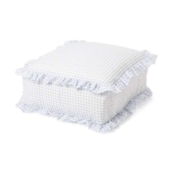 クッションになるふとん収納ケース シアーチェックフリル ライトブルー