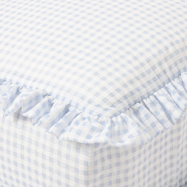 クッションになるふとん収納ケース シアーチェックフリル ライトブルー