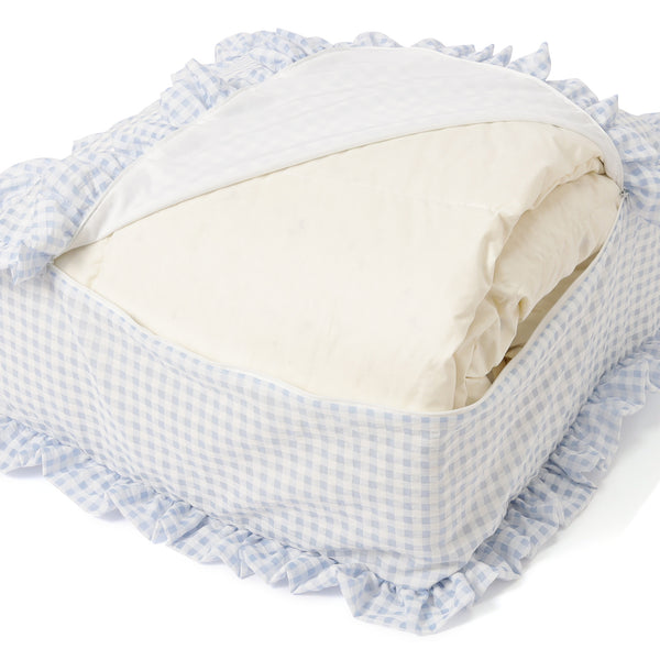 クッションになるふとん収納ケース シアーチェックフリル ライトブルー