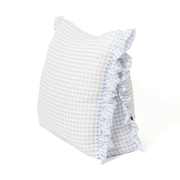 クッションになるふとん収納ケース シアーチェックフリル 三角 ライトブルー