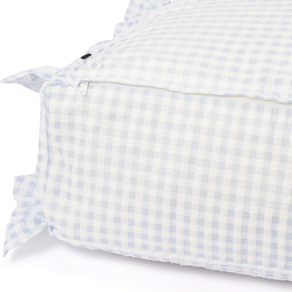クッションになるふとん収納ケース シアーチェックフリル 三角 ライトブルー