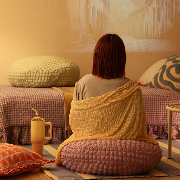 ポップコーンワッフル フロアクッション φ60 ライトグリーン