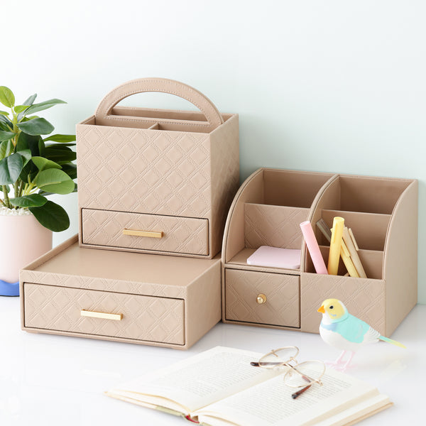 チェック ステッチ デスクオーガナイザー M ベージュ