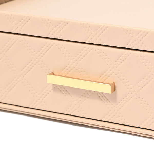 チェック ステッチ ステーショナリーボックス L ベージュ