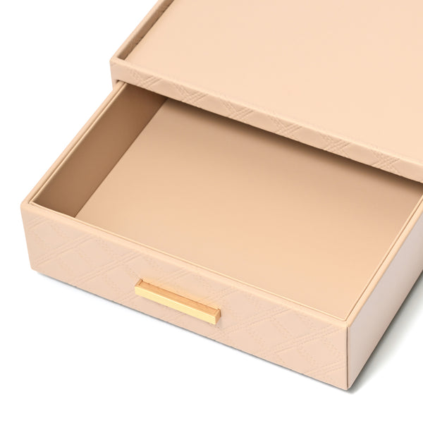 チェック ステッチ ステーショナリーボックス L ベージュ