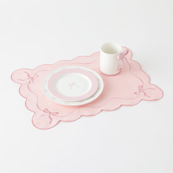 刺繍リボン ランチマット ピンク