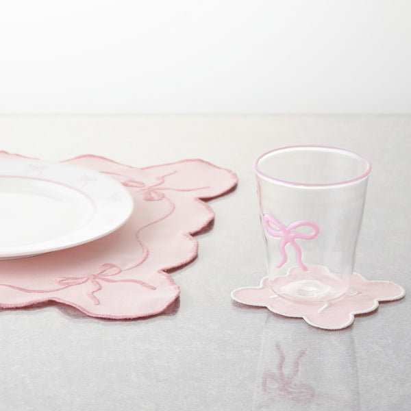 刺繍リボン コースター ピンク