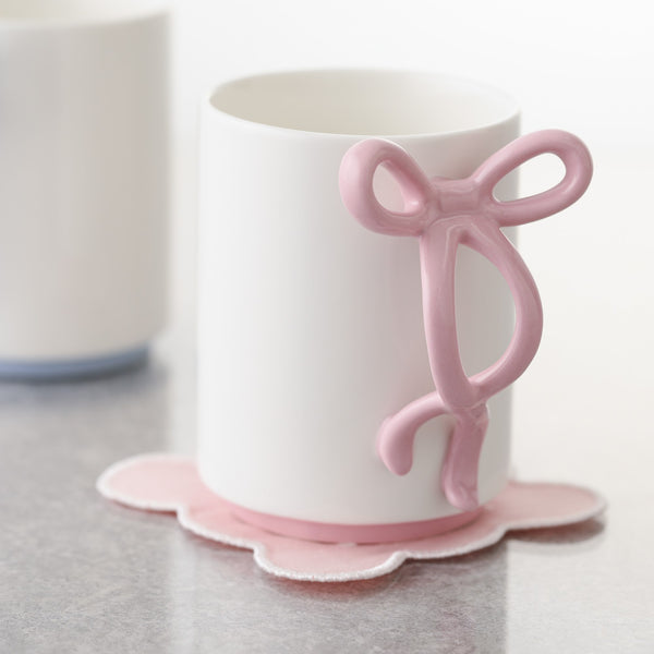 刺繍リボン コースター ピンク