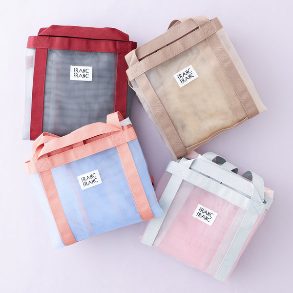 メッシュランドリーバッグ グレー×レッド