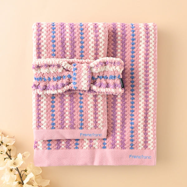 抗菌防臭コージージャカード フェイスタオル ピンク