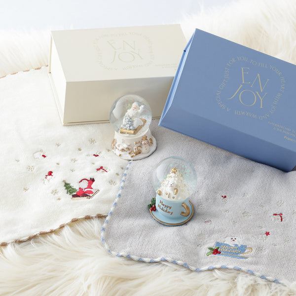 クリスマス ハンカチ＆スノードームセット サンタとソリ ホワイト