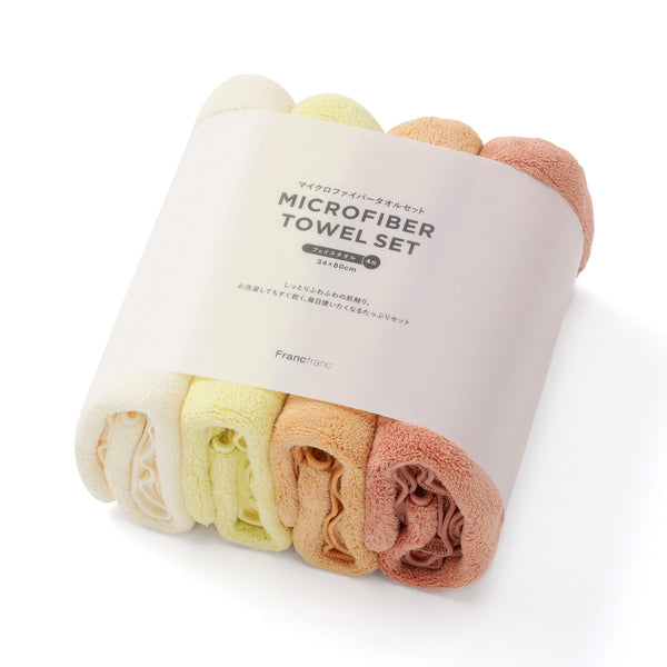 マイクロファイバー フェイスタオル オレンジ (4枚セット