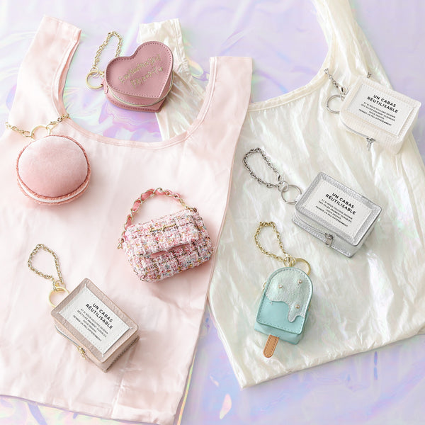 バッグチャームエコバッグ タイポ ライトベージュ