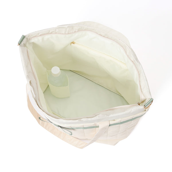 バイカラーサテン トラベルバッグ  ミント×アイボリー