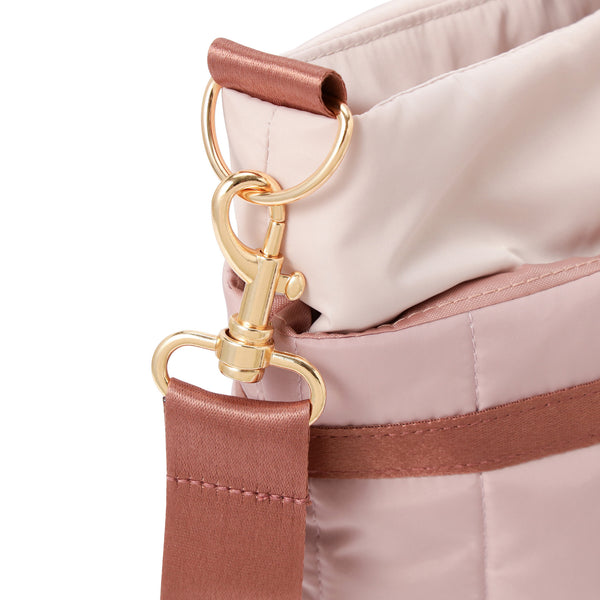 バイカラーサテン トラベルバッグ  ピンク×ブラウン