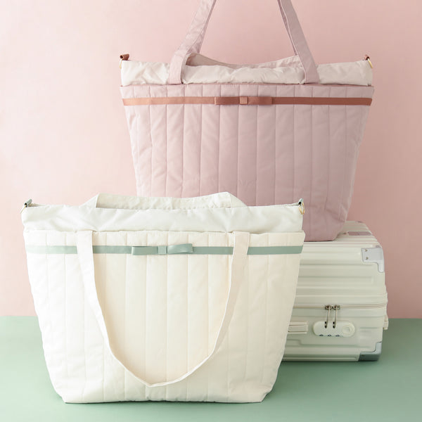 バイカラーサテン 2WAY キャリーオントート ミント×アイボリー