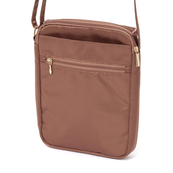 バイカラーサテン トラベルサコッシュ ピンク×ブラウン