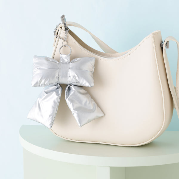 バッグチャームエコバッグ リボン シルバー