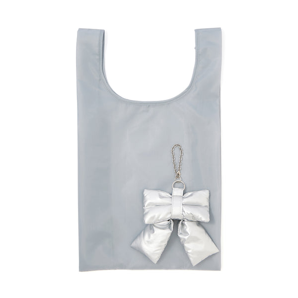 バッグチャームエコバッグ リボン シルバー