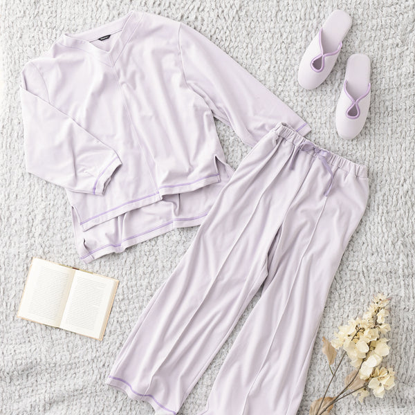 吸放湿加工 ストレッチスウェット ルームウェア ライトパープル