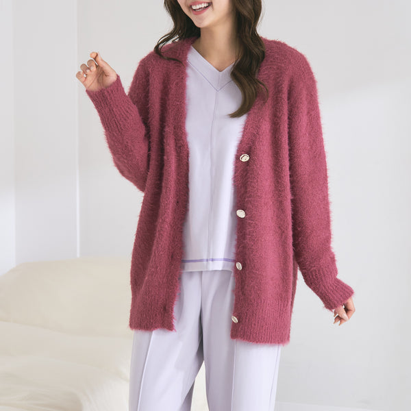 フェザーヤーン カーディガン ダークピンク