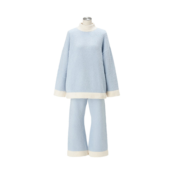 ウエストウォーマー付き もちもちニットパジャマ ライトブルー