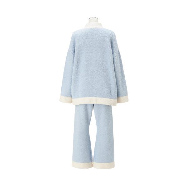 ウエストウォーマー付き もちもちニットパジャマ ライトブルー