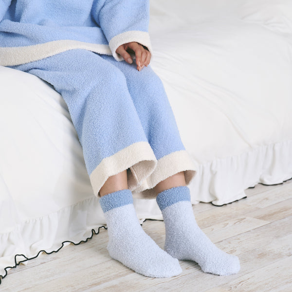 もちもちニット ルームソックス ライトブルー
