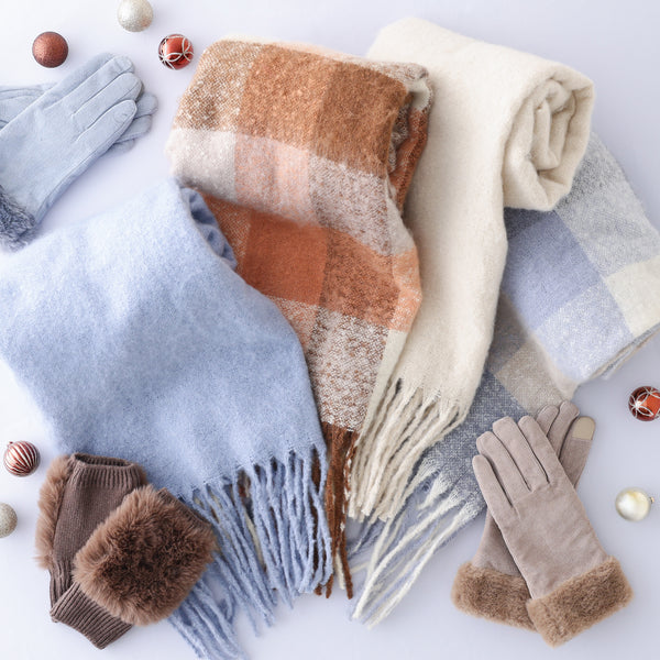 モヘアライク チェックマフラー ブラウン