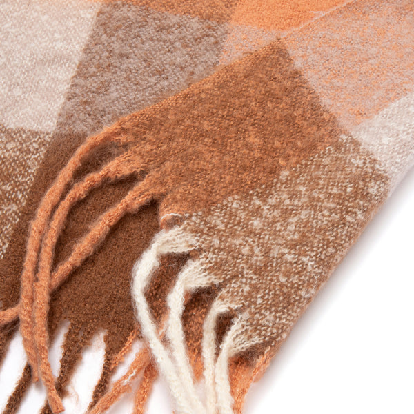 モヘアライク チェックマフラー ブラウン