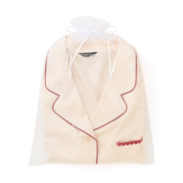 ヒアルロン酸加工 ハートラインサテンパジャマ アイボリー