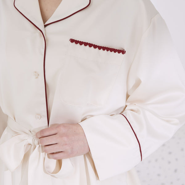 ヒアルロン酸加工 ハートラインサテンパジャマ アイボリー