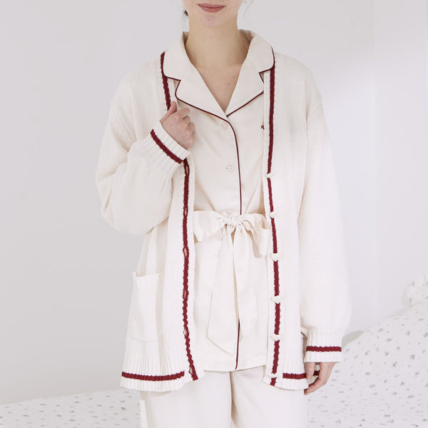 ヒアルロン酸加工 ハートラインサテンパジャマ アイボリー