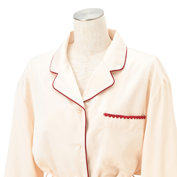 ヒアルロン酸加工 ハートラインサテンパジャマ アイボリー