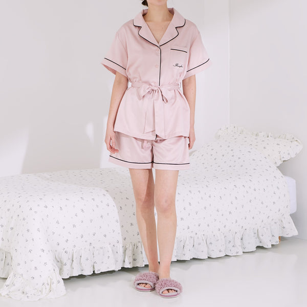 ヒアルロン酸加工 ロゴ刺繍 半袖半ズボンパジャマ ピンク | Francfranc