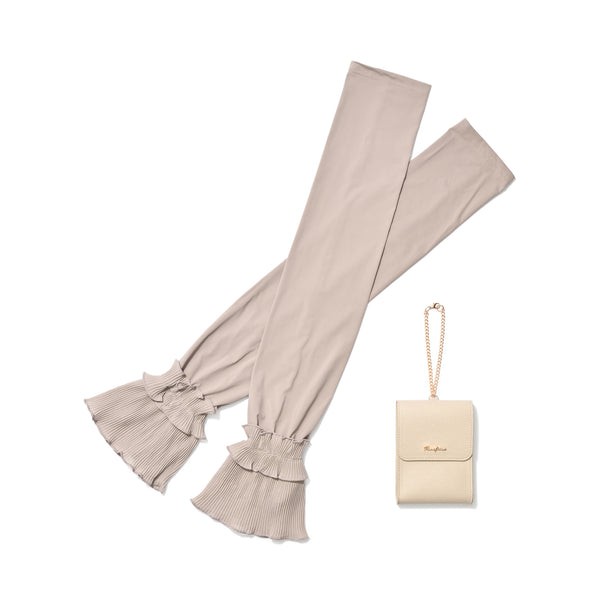 ポーチ付き プリーツカフス UVアームカバー ベージュ