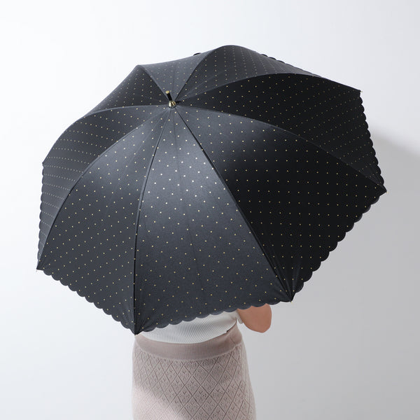 遮光 ドットグリッターヒートカット 長傘 58cm ブラック（晴雨兼用）