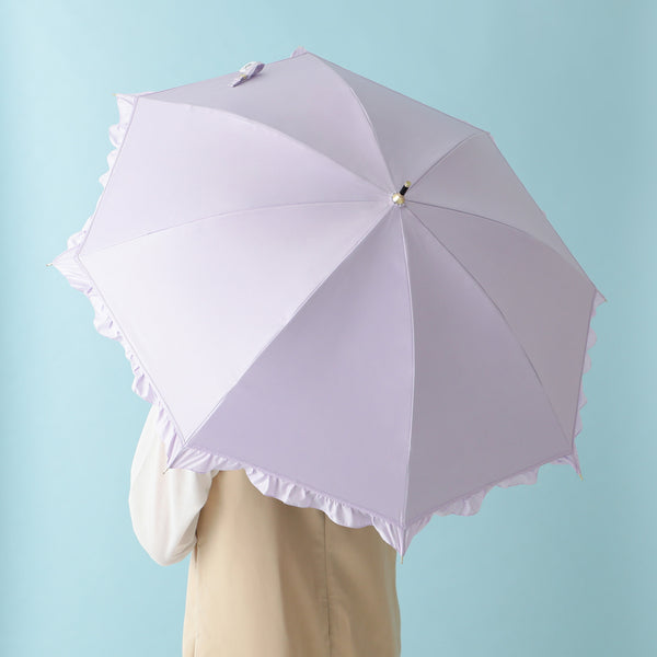 遮光 クラシックフリル 長傘 50cm ベージュ（晴雨兼用