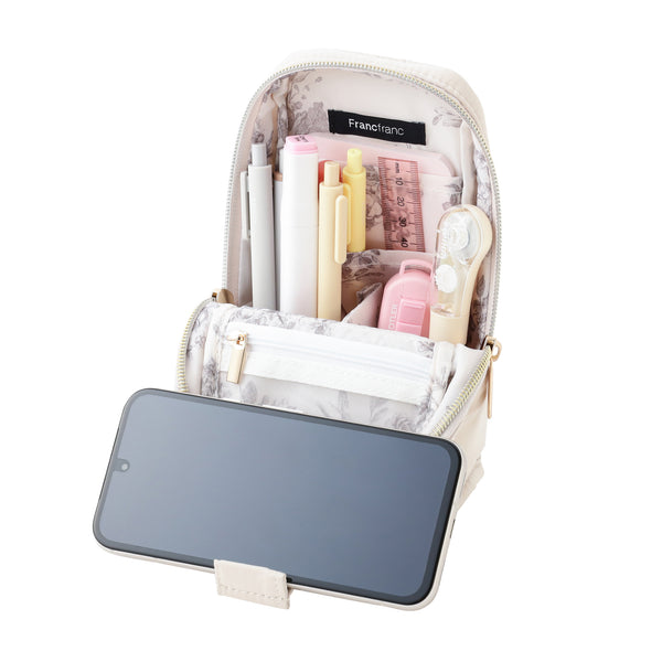 ギャザー ペン＆スマホスタンドポーチ ライトピンク