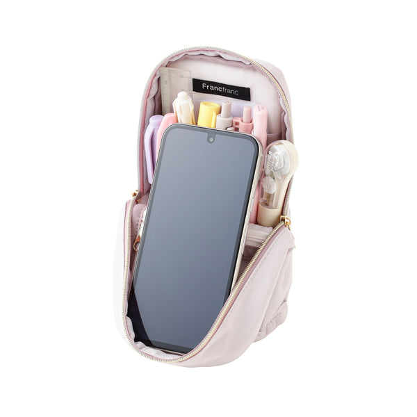 ノーブルキルト ペン＆スマホスタンドポーチ ライトピンク