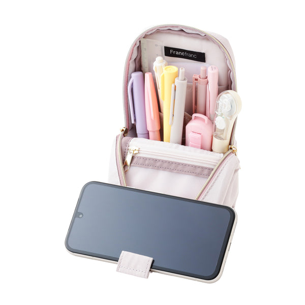 ノーブルキルト ペン＆スマホスタンドポーチ ライトピンク