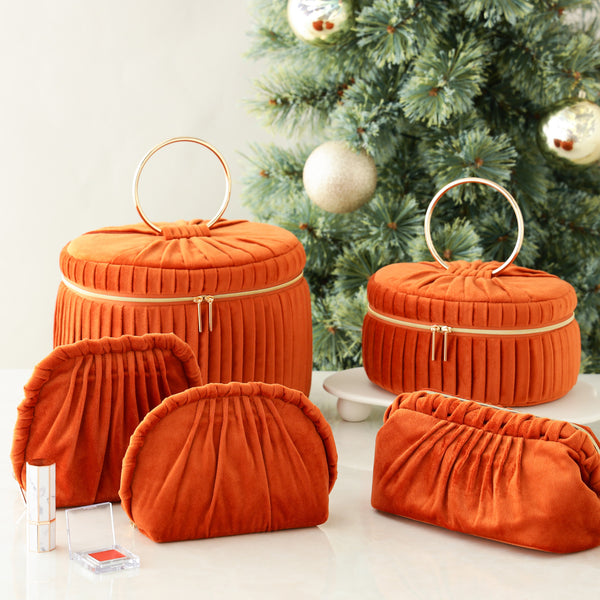 ベロアプリーツ スタンドポーチ オレンジ