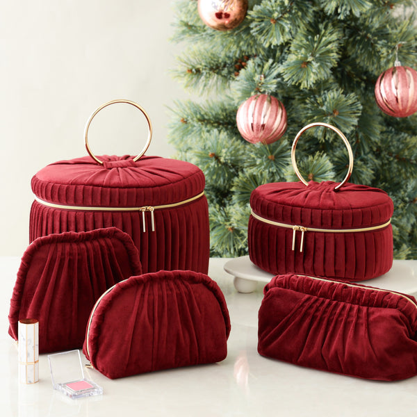 ベロアプリーツ ワイヤーポーチ ワイン