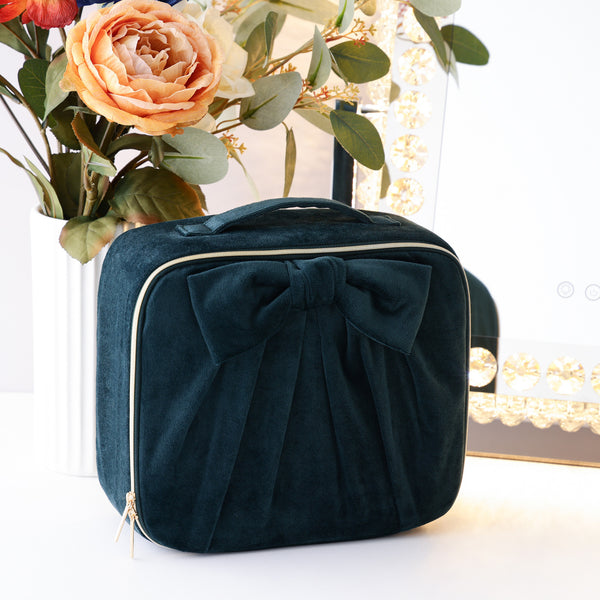 ベロアリボン メイクバッグ グリーン