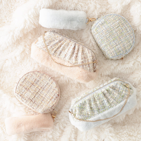 ツイードファー ポーチ S ライトピンク