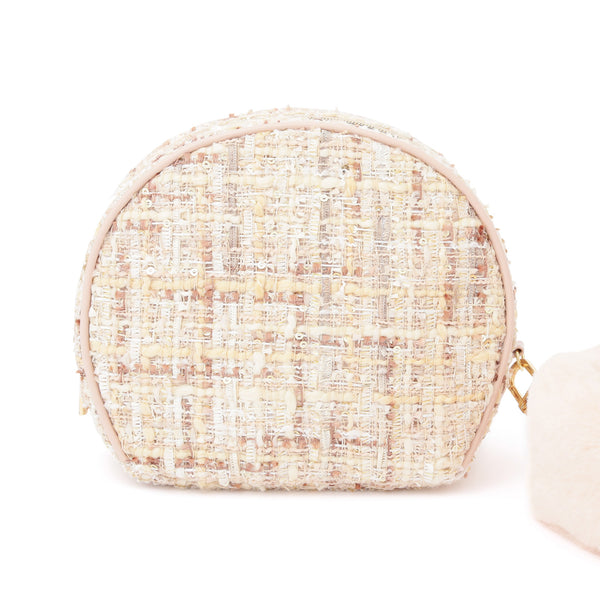 ツイードファー ポーチ S ライトピンク