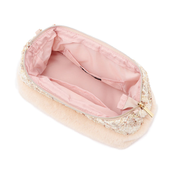 ツイードファー ワイヤーポーチ ライトピンク