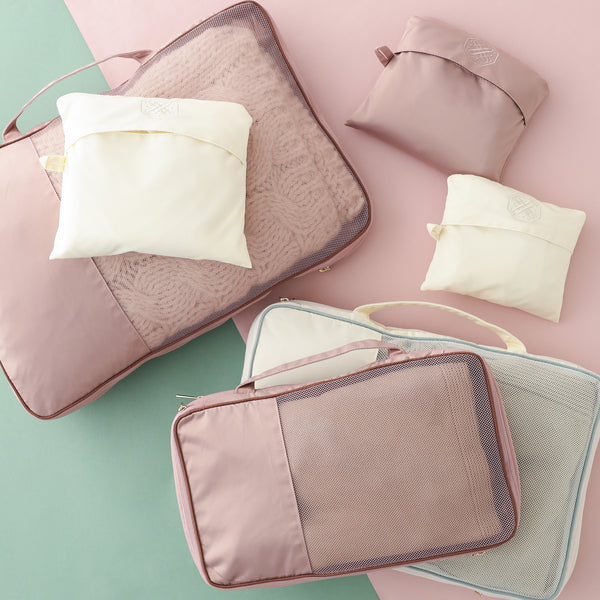 バイカラーサテン 圧縮オーガナイザー L ピンク×ブラウン